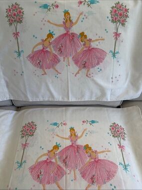 Vintage Sears Roebuck Ballerina No Iron Pillow Cases Set of 2